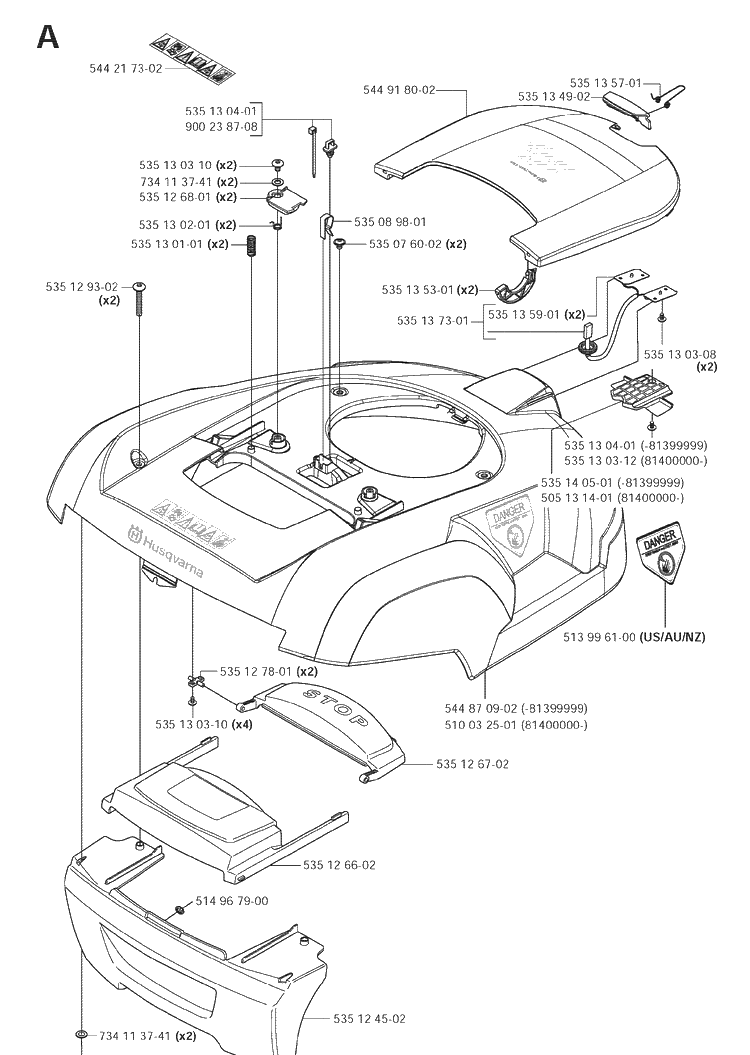 Cover Diagram and Parts List for 220AC 2008-05 Husqvarna Lawn Mower
