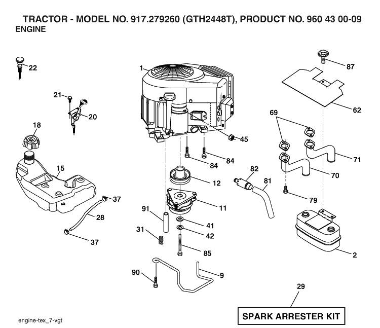 Engine Diagram and Parts List for GTH2448T (917279260)(2006-02) Husqvarna Lawn Tractor