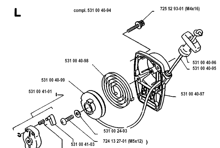 Starter Diagram and Parts List for 120R  Husqvarna Brush Cutter