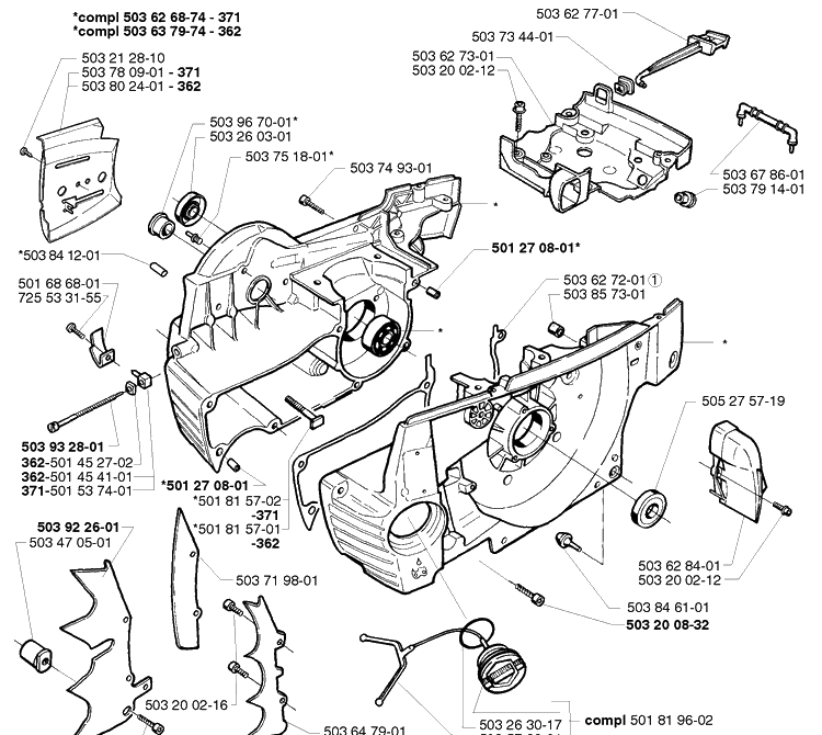 Crankcase Diagram and Parts List for 362EPA 1999-05 Husqvarna Chainsaw