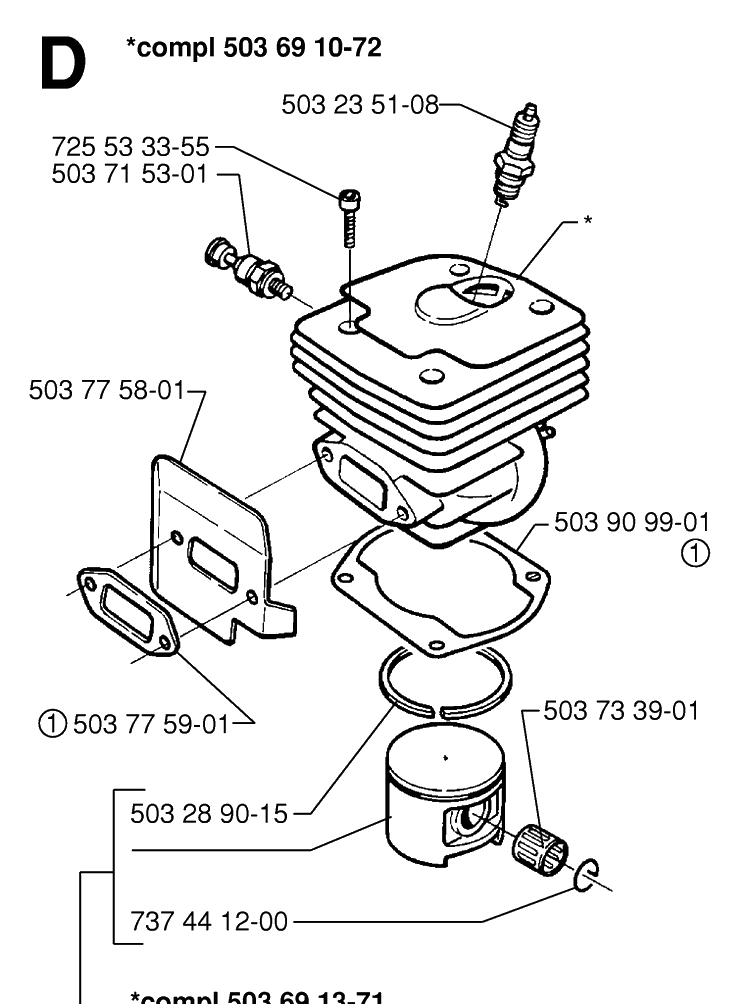Cylinder Piston 3 Diagram and Parts List for 365 19974900001-19991400000 Husqvarna Chainsaw