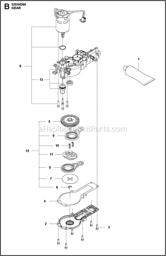 Gears Diagram and Parts List for 520IHD60  Husqvarna Trimmer