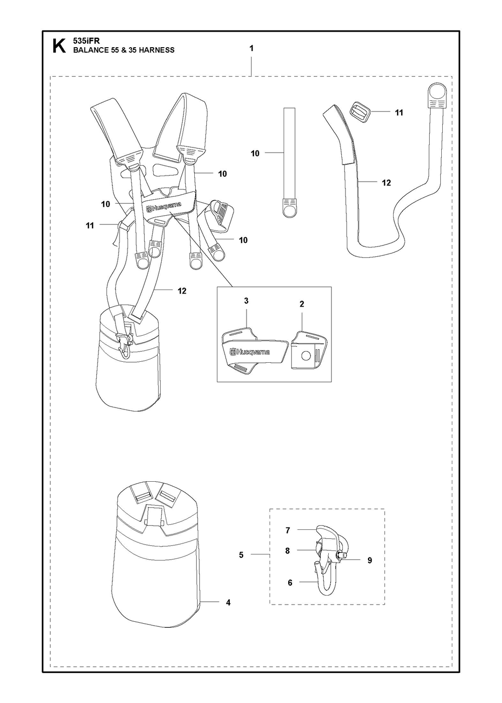 Harness Diagram and Parts List for 535IFRBT  Husqvarna Brush Cutter