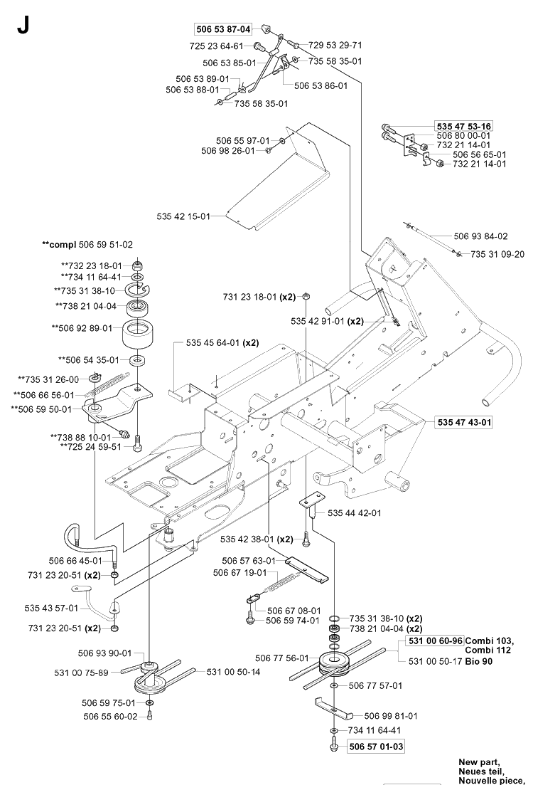 Chassis / Frame Diagram and Parts List for PR18 (953521901)(2004-01) Husqvarna Lawn Mower