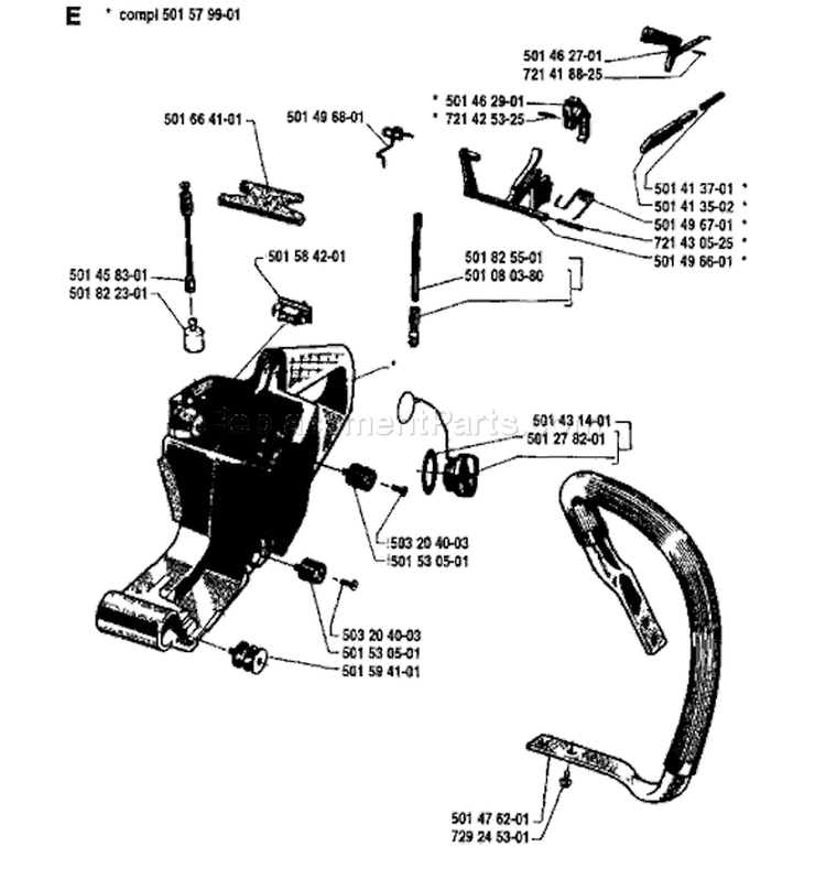 Page J Diagram and Parts List for 44 1981-02 Husqvarna Chainsaw