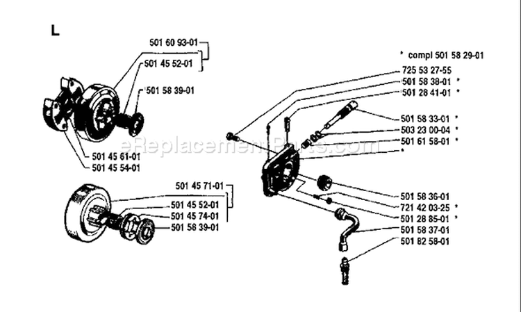 Page G Diagram and Parts List for 44 1981-02 Husqvarna Chainsaw