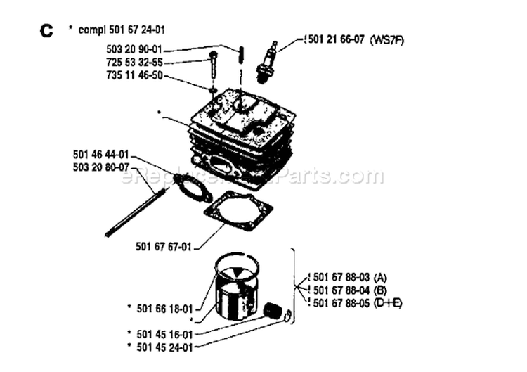 Page H Diagram and Parts List for 44 1981-02 Husqvarna Chainsaw