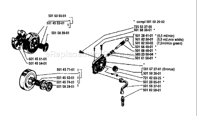 Page H Diagram and Parts List for 44 1983-03 Husqvarna Chainsaw