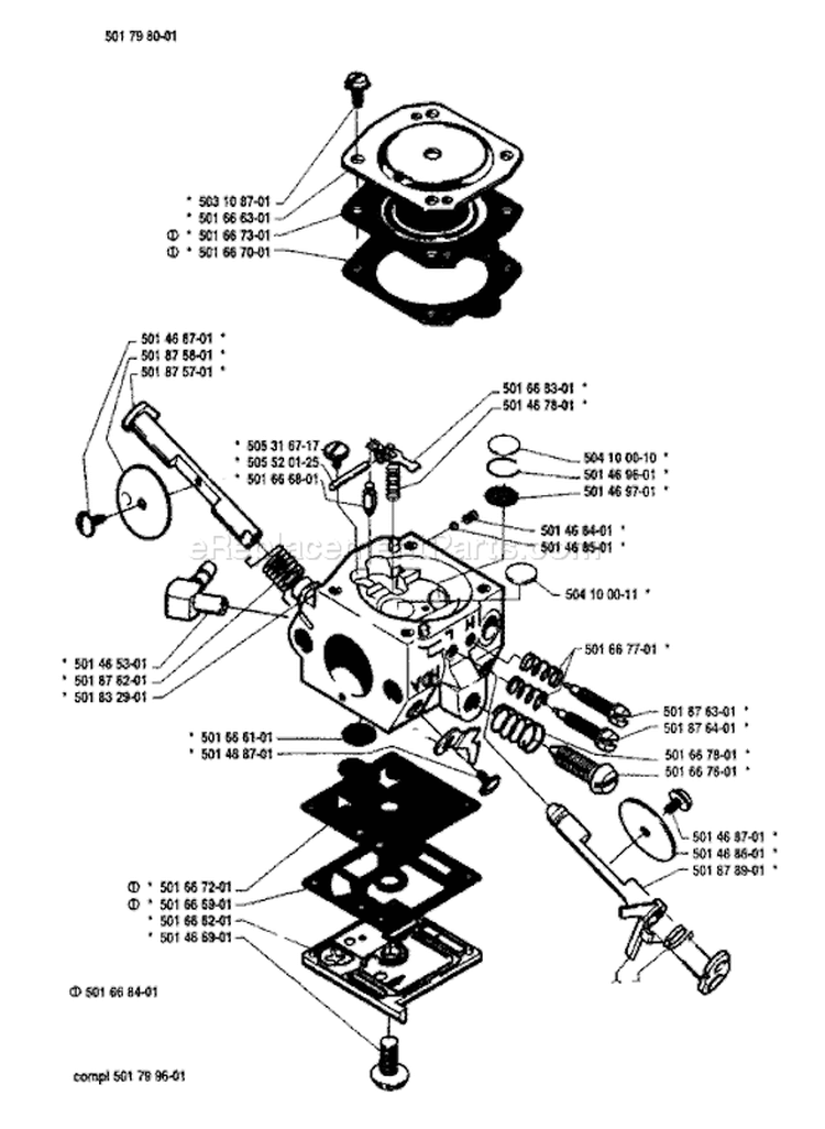 Page B Diagram and Parts List for 44 1987-01 Husqvarna Chainsaw