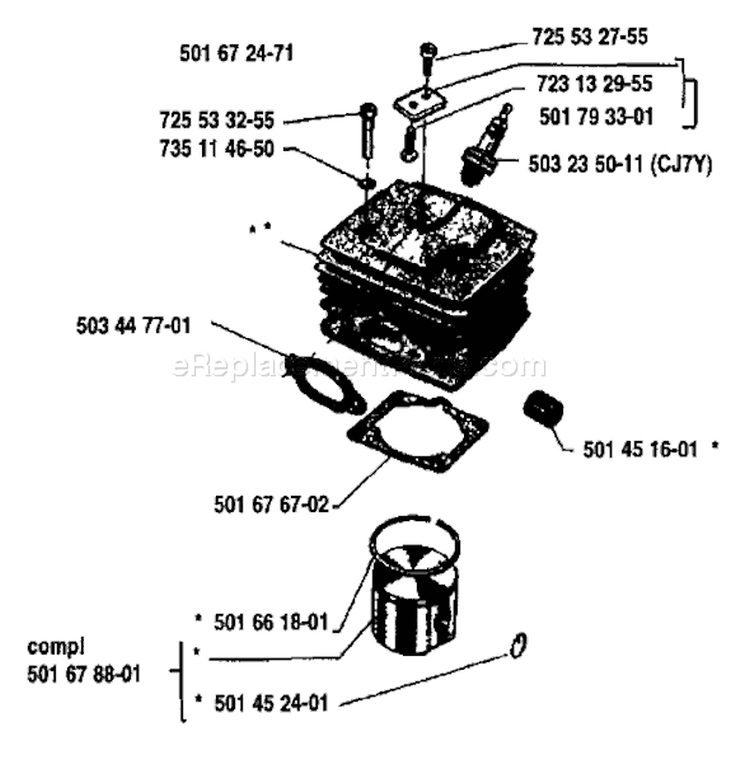 Page J Diagram and Parts List for 44 1988-08 Husqvarna Chainsaw