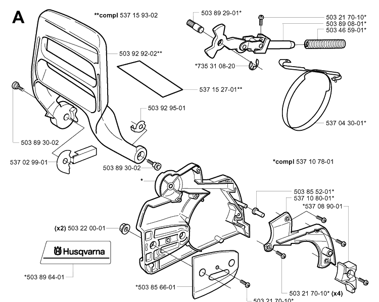Chain Brake Diagram and Parts List for 359 20014000001-20041800000 Husqvarna Chainsaw