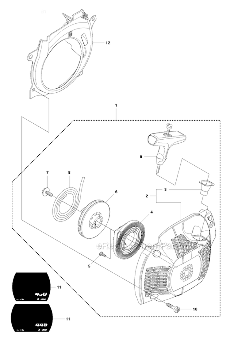 Starter Diagram and Parts List for 450 2010-09 Husqvarna Chainsaw