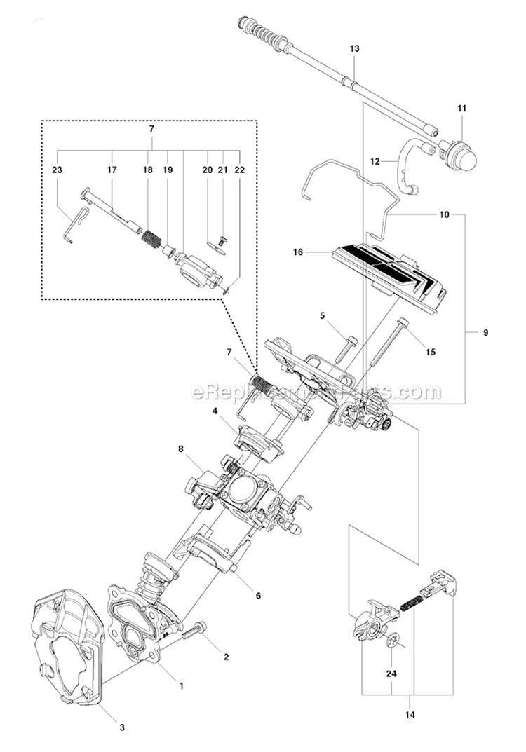 Carburetor  Air Filter Diagram and Parts List for 450 2010-09 Husqvarna Chainsaw