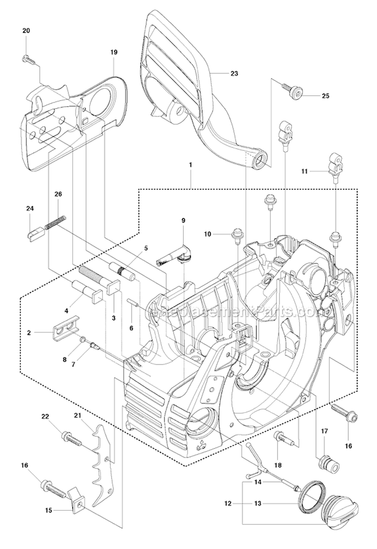 Crankcase Diagram and Parts List for 450 2010-09 Husqvarna Chainsaw