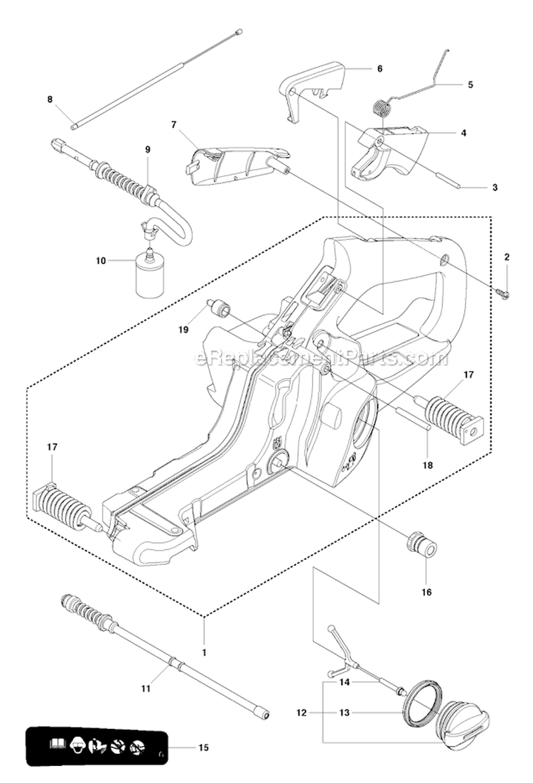 Fuel Tank Diagram and Parts List for 450 2010-09 Husqvarna Chainsaw