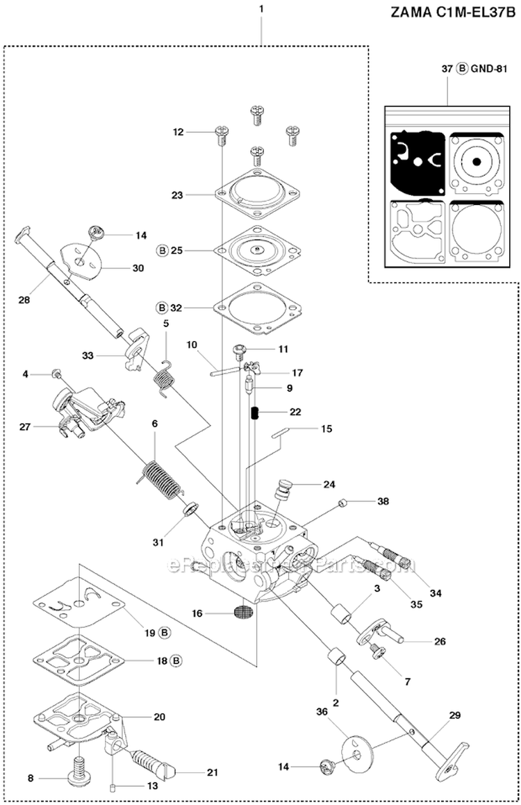 Carburetor Diagram and Parts List for 450 2011-07 Husqvarna Chainsaw