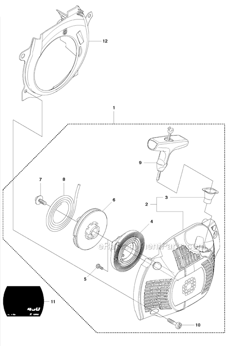 Starter Diagram and Parts List for 450 2011-07 Husqvarna Chainsaw