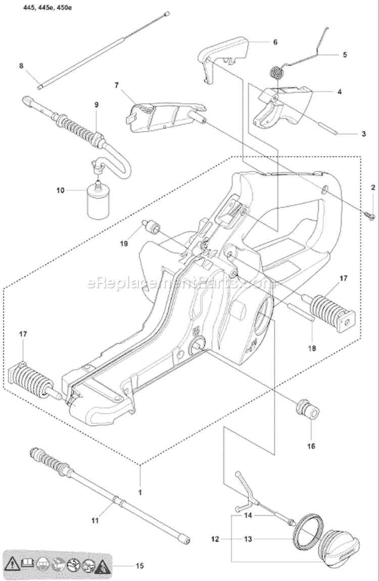 Page J Diagram and Parts List for 445 2007-03 Husqvarna Chainsaw