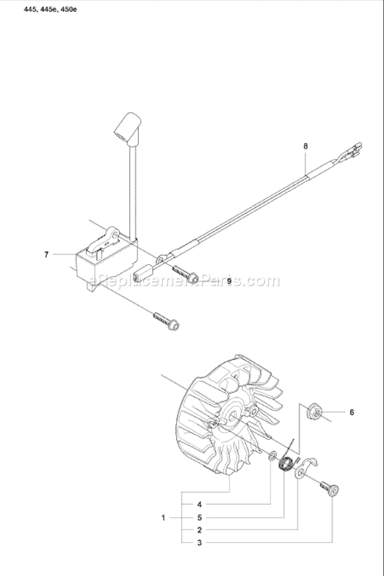 Page K Diagram and Parts List for 445 2007-03 Husqvarna Chainsaw
