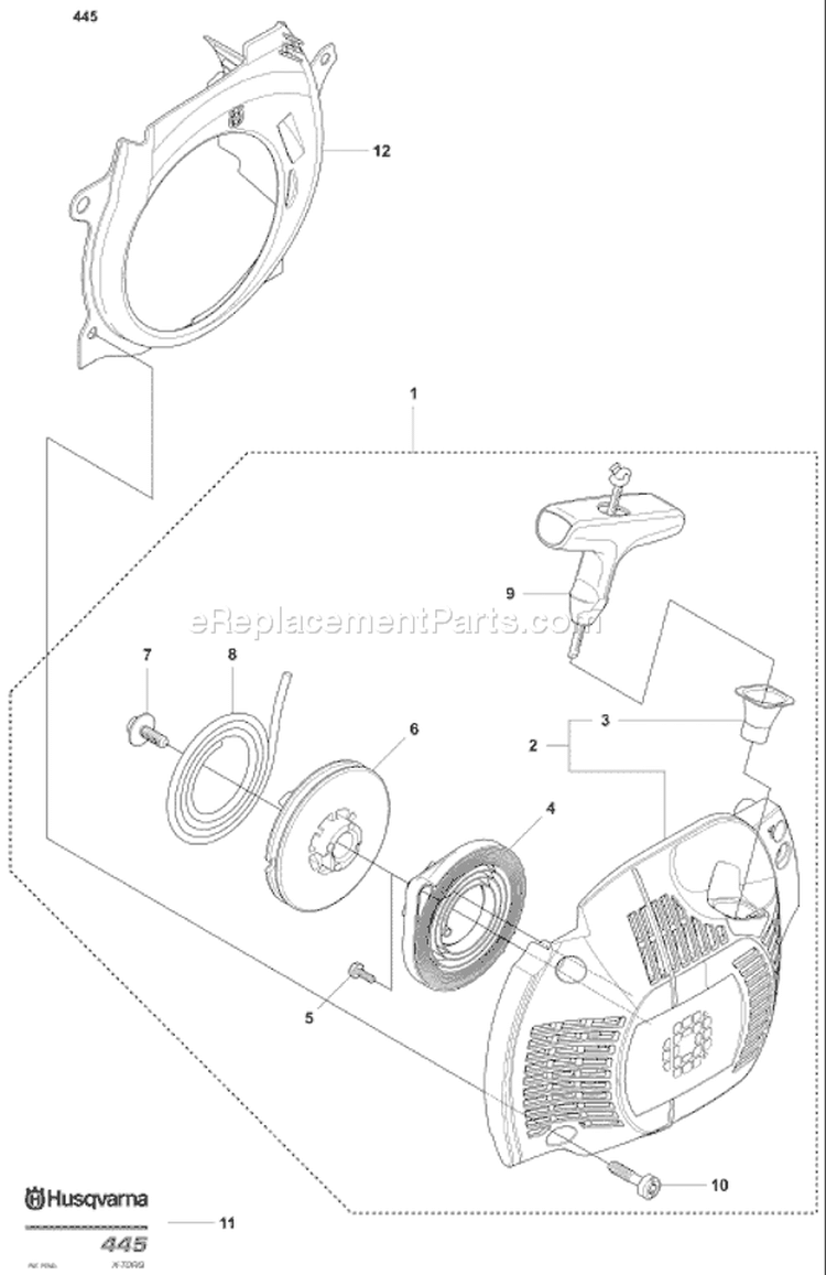 Page M Diagram and Parts List for 445 2007-03 Husqvarna Chainsaw