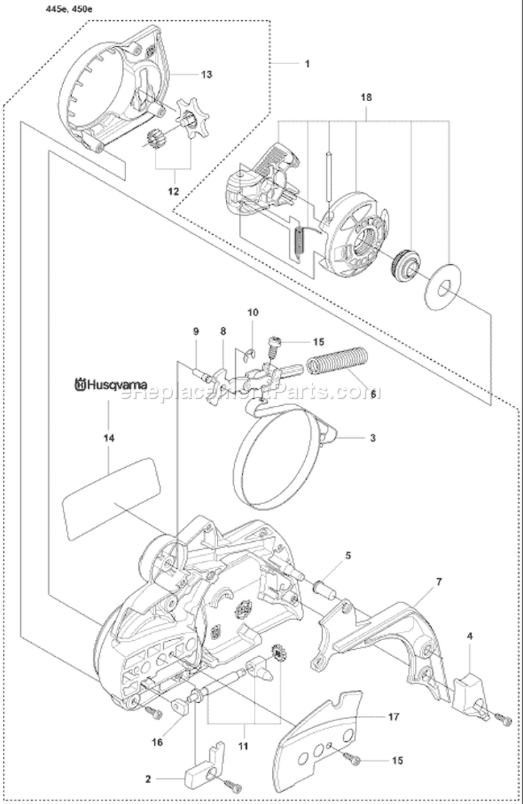 Page D Diagram and Parts List for 445 2007-03 Husqvarna Chainsaw