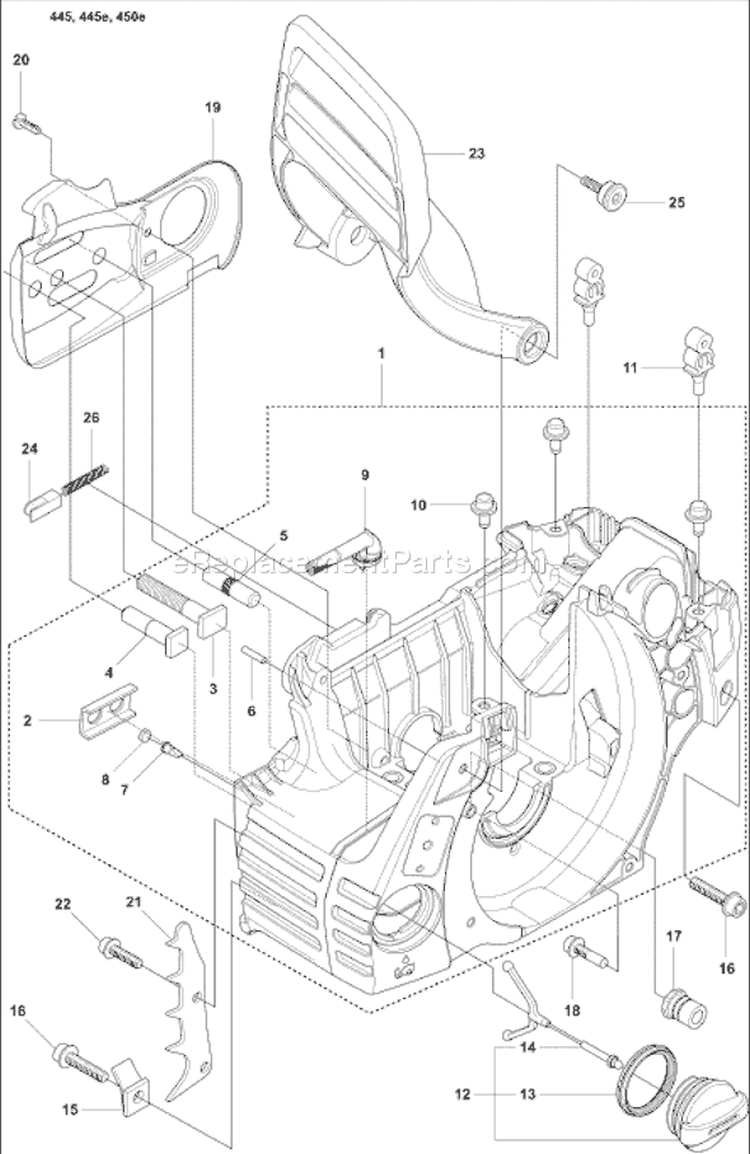 Page F Diagram and Parts List for 445 2007-03 Husqvarna Chainsaw