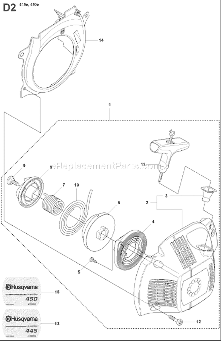 Page K Diagram and Parts List for 445E 445 E 2007-09 Husqvarna Chainsaw