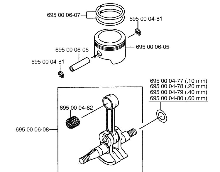 Piston And Crankshaft Diagram and Parts List for 155BT (WR07-8-98)(1998-10) Husqvarna Leaf Blower / Vacuum