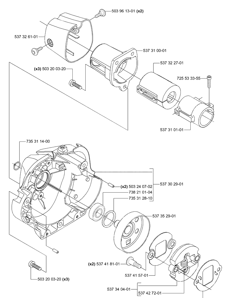 Clutch / Drum / Housing Diagram and Parts List for 333RX 2005-06 Husqvarna Trimmer