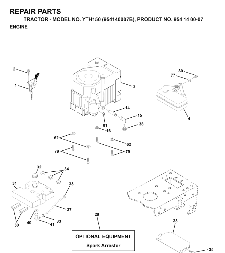 Engine Diagram and Parts List for YTH150 (954140007B)(1997-01) Husqvarna Lawn Tractor