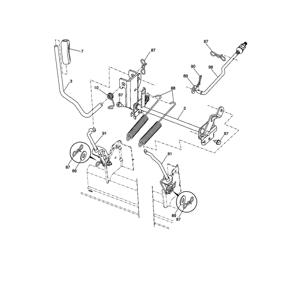 Mower Lift Diagram and Parts List for 917289580  Husqvarna Lawn Tractor