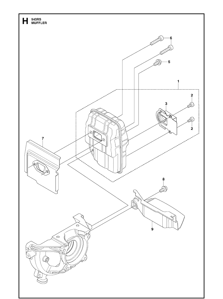 Muffler Diagram and Parts List for 543RS 20192200001-Current Husqvarna Brush Cutter