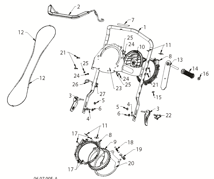 Handle Diagram and Parts List for ST121E (96183000102)(2012-09) Husqvarna Snow Blower