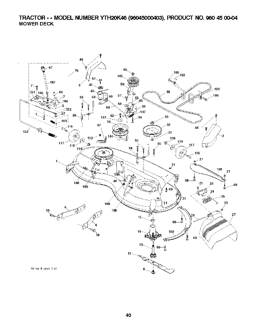 Mower Deck / Cutting Deck Diagram and Parts List for YTH20K4696045000403 2007-10 Husqvarna Lawn Tractor