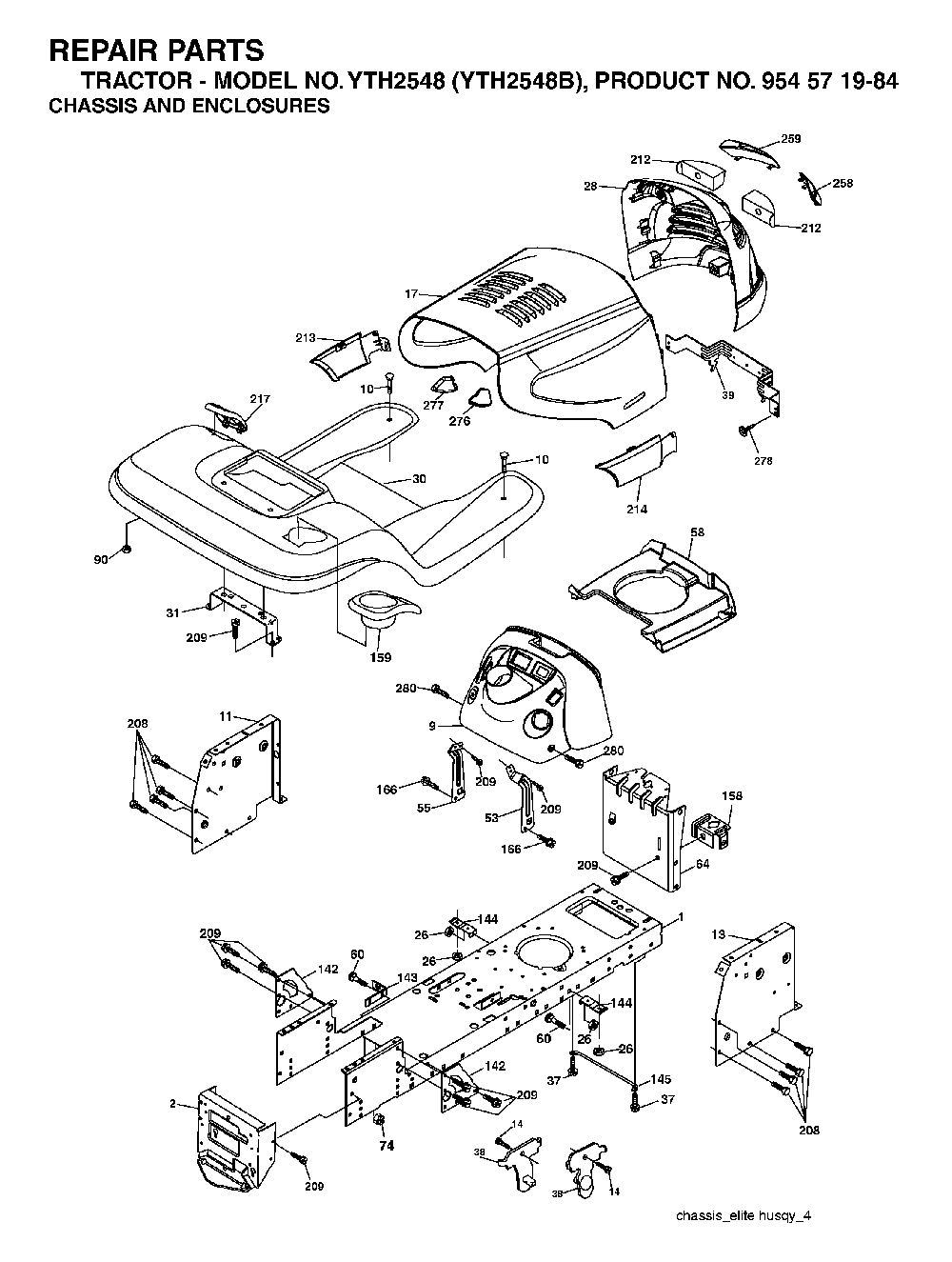 Chassis And Enclosures Diagram and Parts List for YTH2548B (954571984)(2004-06) Husqvarna Lawn Tractor