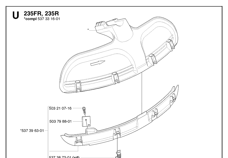 Guards Diagram and Parts List for 235R  Husqvarna Brush Cutter