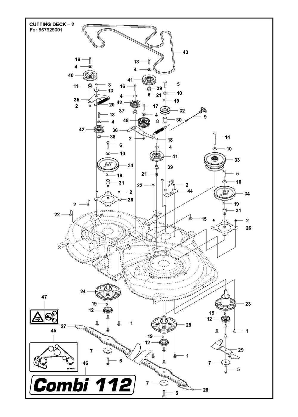 44/112cm Cutting Deck Diagram and Parts List for 112RC300  Husqvarna Lawn Tractor Accessories