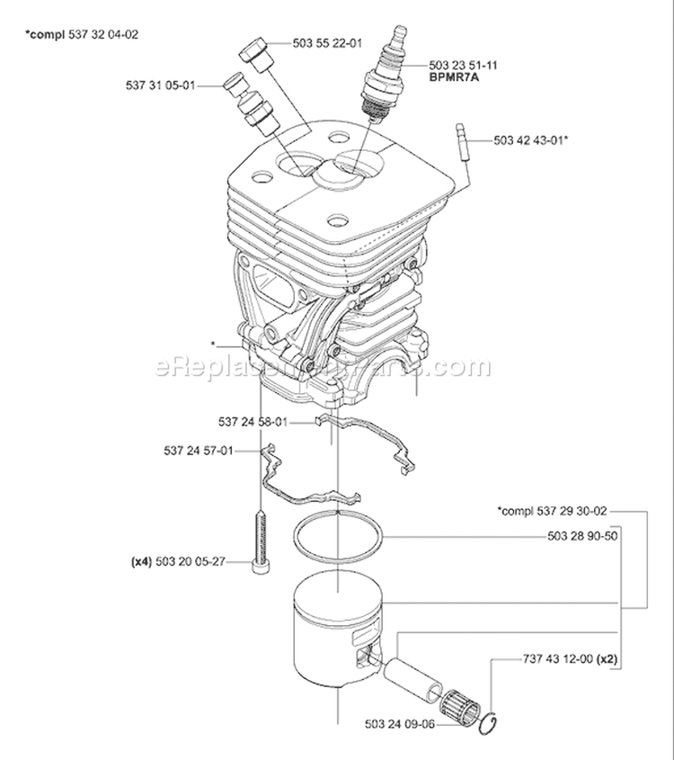 Page K Diagram and Parts List for 455 2004-10 Husqvarna Chainsaw