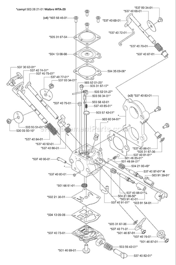 Page B Diagram and Parts List for 455 2004-10 Husqvarna Chainsaw