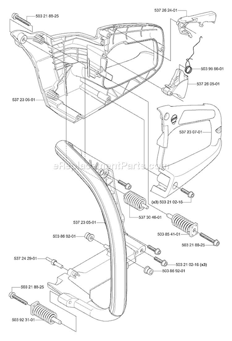 Page H Diagram and Parts List for 455 2004-10 Husqvarna Chainsaw