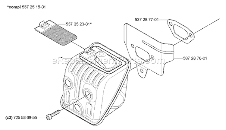 Page J Diagram and Parts List for 455 2005-01 Husqvarna Chainsaw