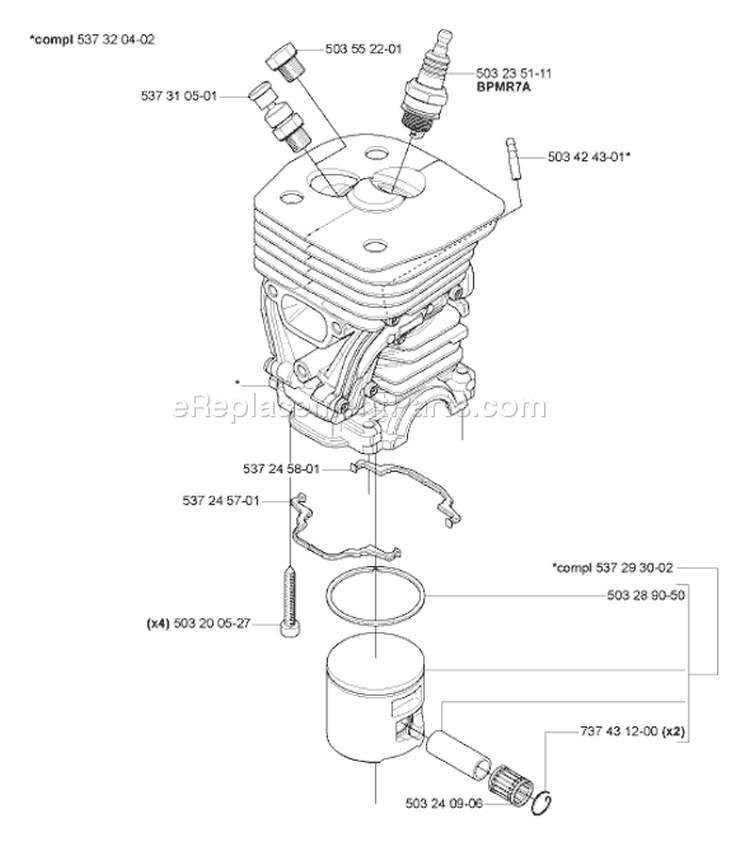 Page K Diagram and Parts List for 455 2005-01 Husqvarna Chainsaw