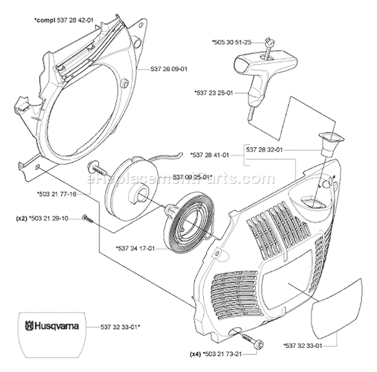 Page L Diagram and Parts List for 455 2005-01 Husqvarna Chainsaw