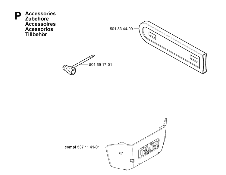 Accessories Diagram and Parts List for 334T 20034400001-20040100000 Husqvarna Chainsaw