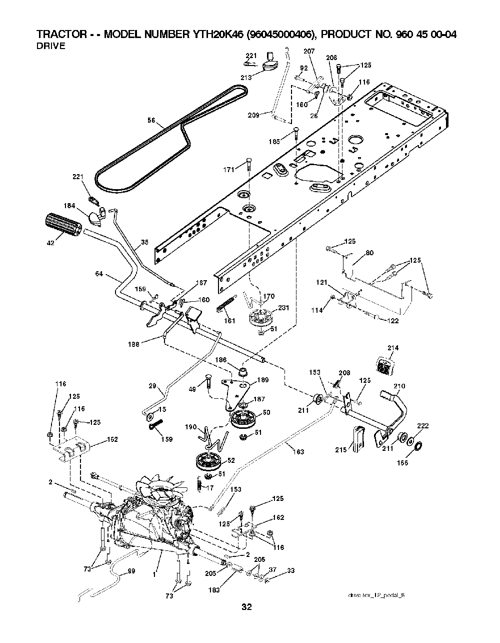 Drive Diagram and Parts List for YTH20K4696045000406 2008-03 Husqvarna Lawn Tractor