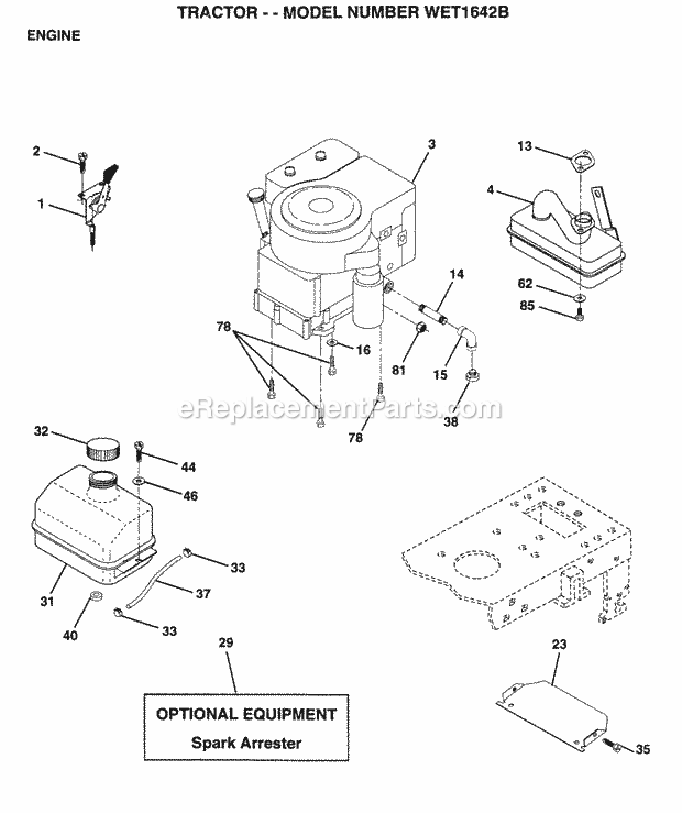Engine Diagram and Parts List for WET1642B 1996 Husqvarna Lawn Tractor