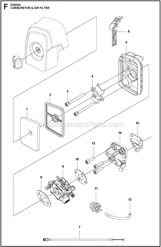 Carburetor And Air Filter Diagram and Parts List for 525HE4  Husqvarna Trimmer