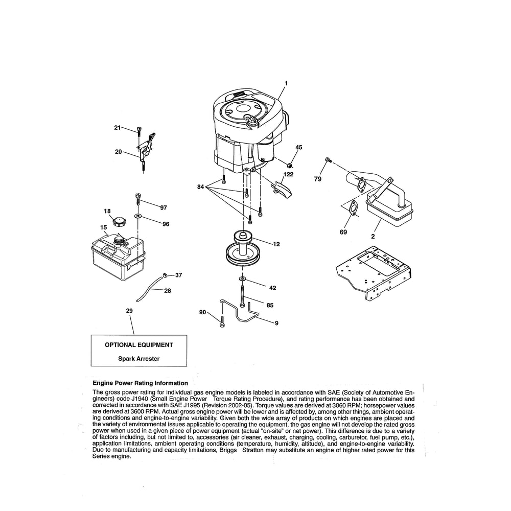 Engine Diagram and Parts List for 917280020  Husqvarna Lawn Tractor