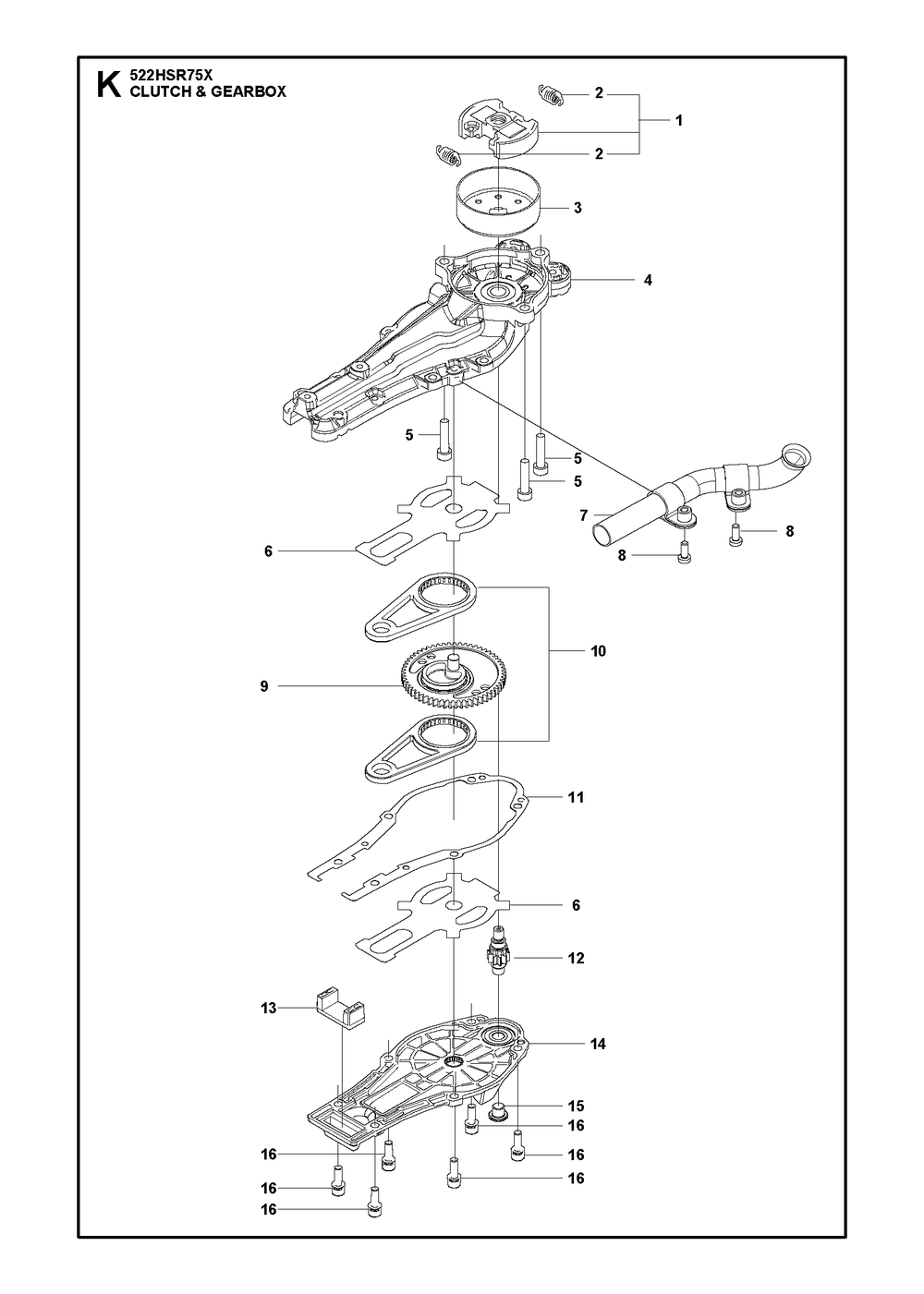 Crankshaft Diagram and Parts List for 522HSR75X  Husqvarna Hedge Trimmer