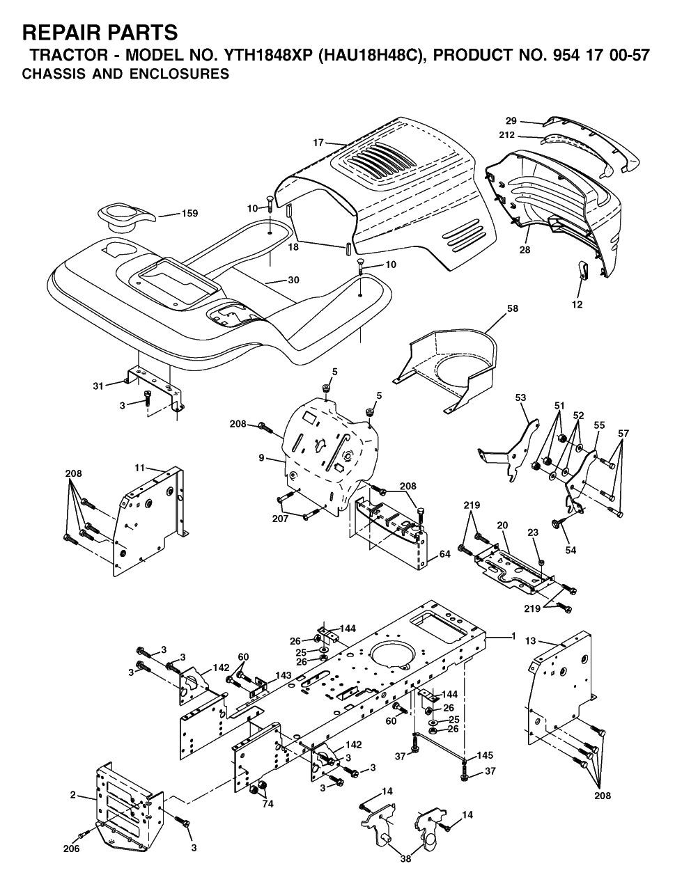 Chassis And Enclosures Diagram and Parts List for YTH1848XP (954170057-C)(2003-01) Husqvarna Lawn Tractor